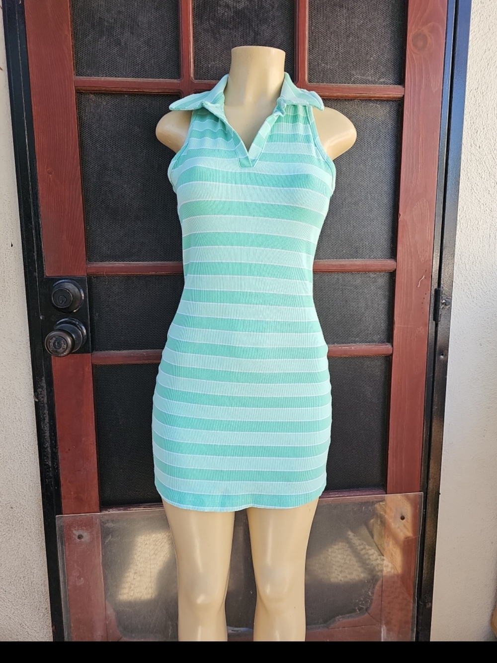 wild fable Mint Green & White Striped Polo Mini Dress